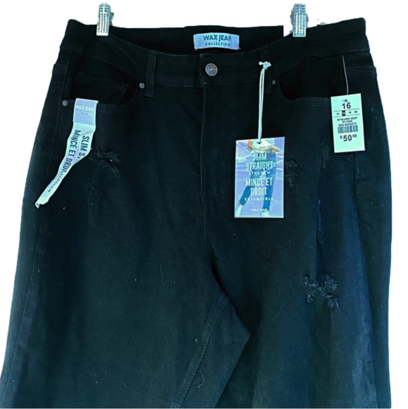 🆕 WAX JEANS - Black Distressed Straight Leg - Picture 2 of 7